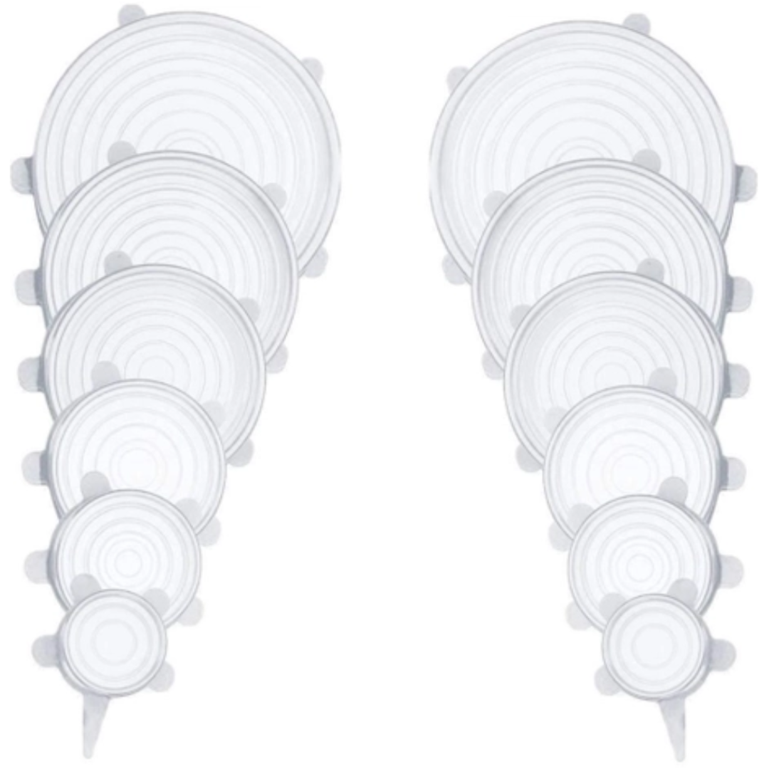 Compre 6 Leve 12 - Kit 12 Tampas de Silicone Reutilizável (UNIVERSAL) - Super Elástico