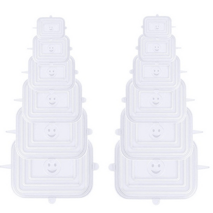 Compre 6 Leve 12 - Kit 12 Tampas de Silicone Reutilizável (UNIVERSAL) - Super Elástico